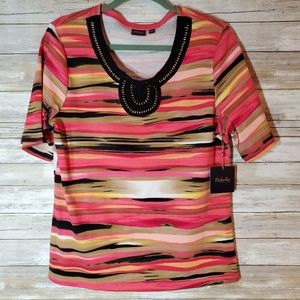 NWT Rafaella Artsy Embellished Top Sz. L